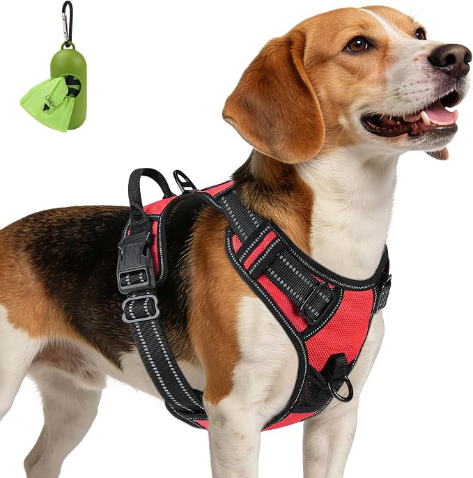Joytale No Pull Dog Harness Medium Sized Dog, Reflective Pet Vest with Front Clip, Adjustable Soft Padded Harnesses with Easy Control Handle for Training and Walking, Red, M