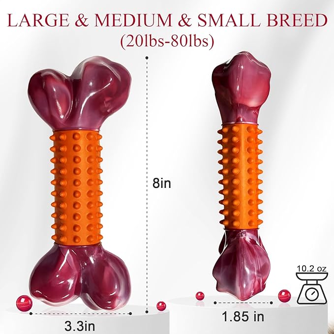 4-Pack Peanut Butter Flavor Dog Toys for Aggressive Chewers, Orange | Heavy Duty Nylon & Rubber, Long Lasting, Keeps Dogs Busy, For Medium & Large Breeds 20-80 lbs