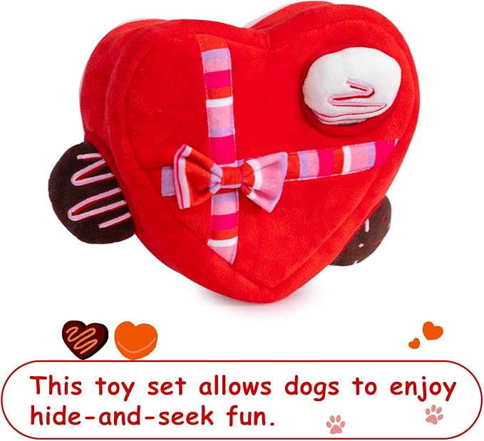 Hollypet Squeaky Dog Toy, Interactive Plush Hide and Seek Dog Toys for Small Medium Sized Dogs and Non-Aggressive Chewers, Puppy Teeth Clean Chew Toys, Valentine's Day Chocolate