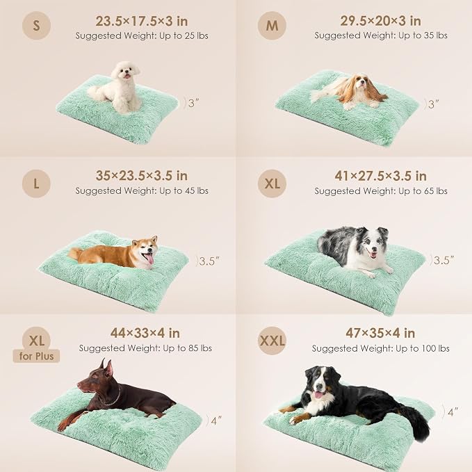 EHEYCIGA Fluffy Dog Crate Bed for Large Dogs, Plush Faux Fur Crate Pad, Calming Anti Anxiety Large Dog Bed, Washable Soft Warm Mat with Non-Slip Bottom, Apple Green