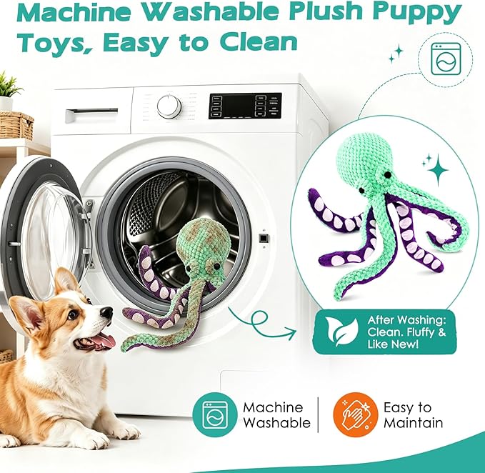 Fuufome Squeaky Plush Dog Toys, Soft Fabric Toys for Puppy, Small and Medium Dogs, Interactive Daily Companionship Training Reward Birthday Gift