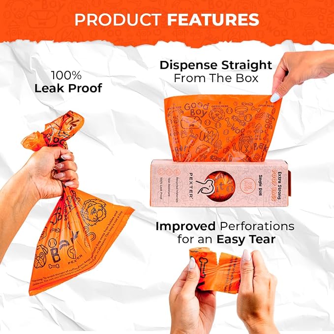 PEXTER Waste Station Bags – Large Roll Dog Poop Bags (315 Count) – Extra-Strong, Leak-Proof & Unscented – Fits Most Pet Waste Stations, Dog Station Bag & Outdoor Dispensers
