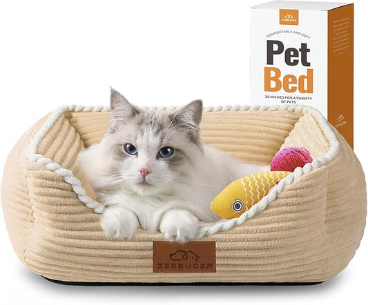 Zerbuger Rectangle Cat Dog Bed for Large Medium Small Pets Indoor Outdoor Machine Washable Sleeping Sofa Non-Slip Bottom Soft Puppy Bed Durable Orthopedic Calming Pet Cuddler (Small, Coffee)