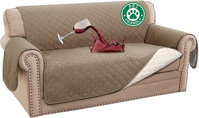 Turquoize 100% Waterproof Couch Cover Sofa Covers for 2 Cushion Couch Loveseat Covers Triple Non-Slip Couch Cover for Dogs Washable Furniture Protector Cover for Pets, Kids (Loveseat 54", Taupe)