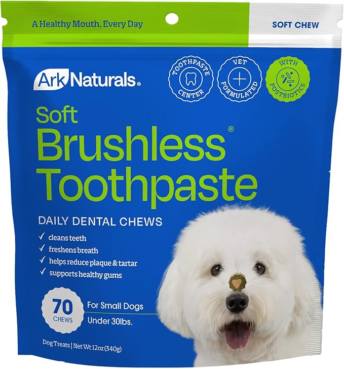 Ark Naturals Soft Brushless Toothpaste, Dog Dental Chews for Small Breeds, Freshens Breath, Unique Texture Helps Reduce Plaque & Tartar, 12oz, 1 Pack