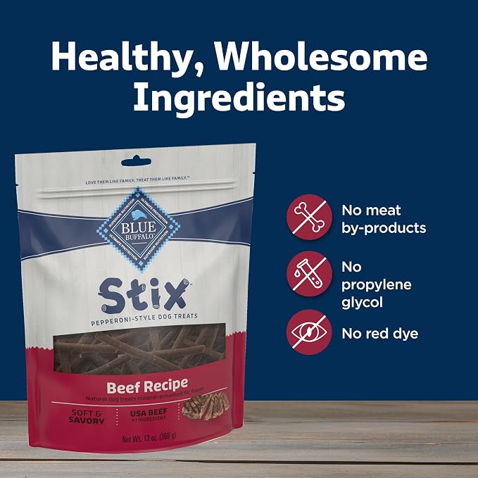 Blue Buffalo Beef Stix Pepperoni-Style Dog Treats, Soft & Meaty Dog Snacks Made in the USA with Real Beef & Natural Ingredients and Enhanced with Vitamins, Minerals, & Other Nutrients, 13 oz.