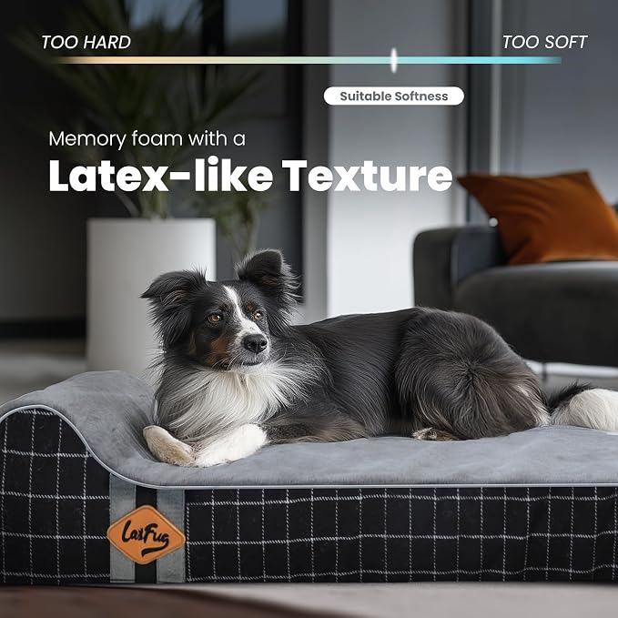 Laifug Orthopedic Dog Beds for Large Dogs,4.5" Memory Foam Dog Beds,Durable Water Proof Liner Removable and Washable, Nonskid Bottom, Black Grid Gray 46"x28"x4.5"