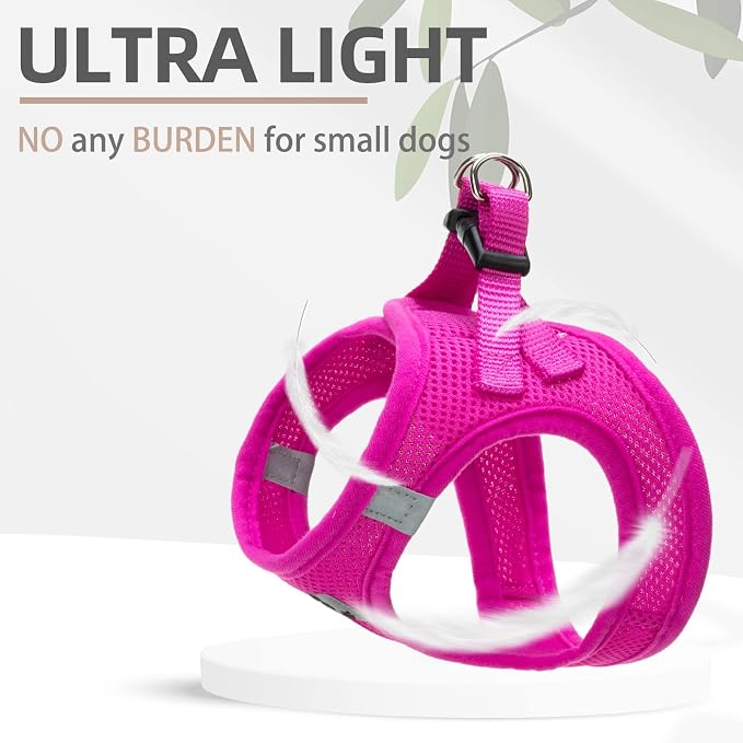 PUPTECK Adjustable Dog Harness Collar and Leash Set Step in No Pull Pet Harness for Small Medium Dogs Puppy and Cats Outdoor Walking Running, Soft Mesh Padded Reflective Vest Harnesses, Solid Pink XS