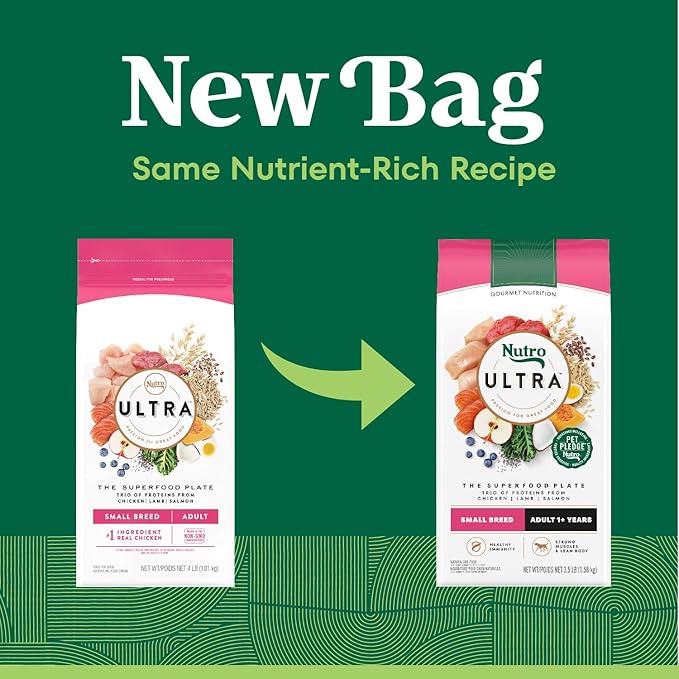 Nutro Ultra Adult Small Breed Dog Food Dry Recipe, Dry Dog Food for Small Dogs, Chicken, Lamb and Salmon Protein Trio, 3.5 lb. Bag