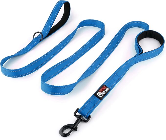 Primal Pet Gear Dog Leash 8ft Long - Blue - Traffic Padded Two Handle - Heavy Duty - Double Handles Lead for Control Safety Training - Leashes for Large Dogs or Medium Dogs - Dual Handles Leads