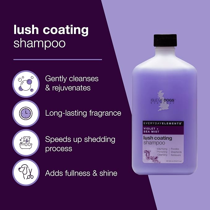 Isle of Dogs - Everyday Elements Lush Coating Shampoo For Dogs - Violet + Sea Mist - Volumizing Pet Shampoo With Calendula Flower & Rosemary Leaf Juice For Bounce and Shine - Made in the USA - 16.9 Oz