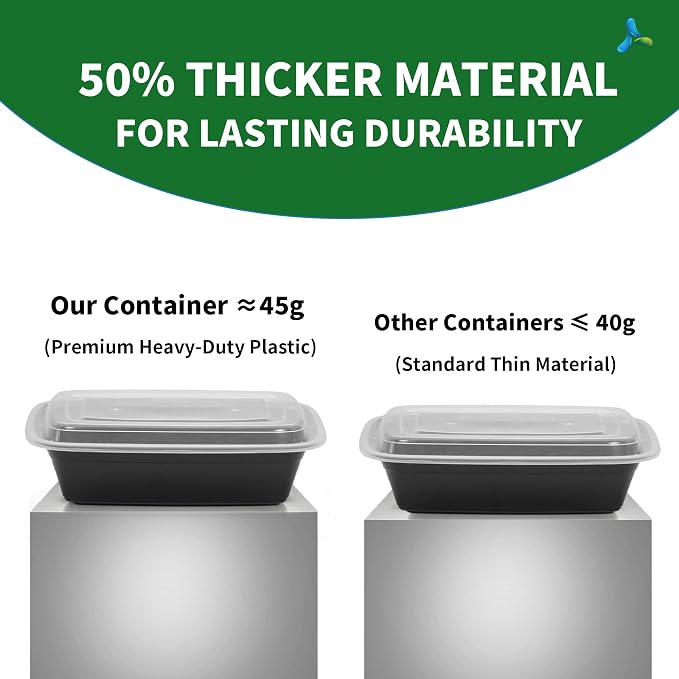 38oz Heavy Duty Meal Prep Containers with Lids, APSIC 50 Sets 1-Compartment Disposable Plastic To Go Containers, BPA Free Microwave Safe Take Out Food Storage Box for Lunch Leftover Freezer Dishwasher