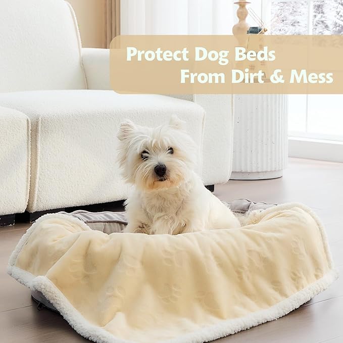 Qeils Pet Blankets for Cats - Waterproof Cat Blanket Washable - Sherpa Fleece Puppy Blanket, Soft Plush Reversible Throw Protector for Bed Couch Car Sofa, 30"X40", Khaki