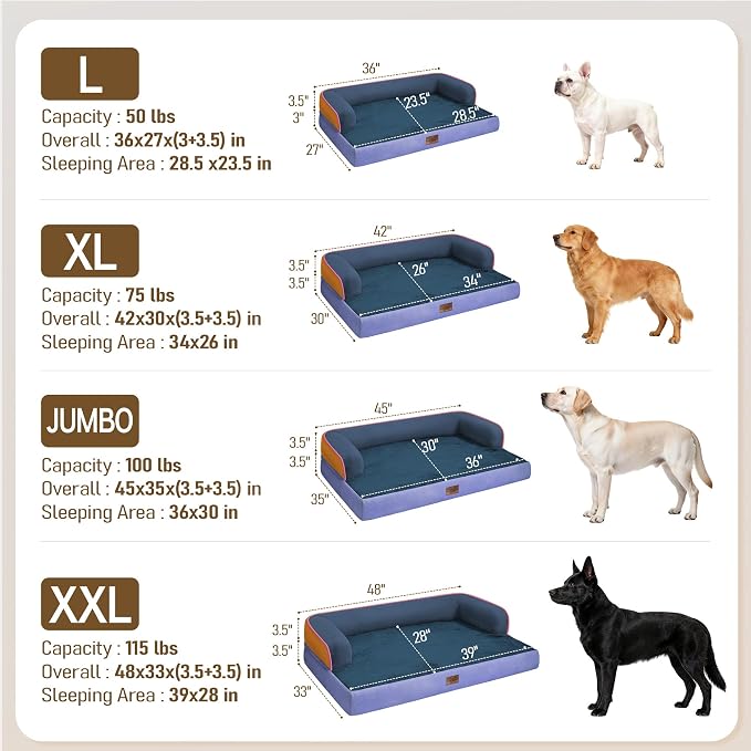 Comfort Expression Large Dog Bed Washable - XL Orthopedic Dog Beds Waterproof with Washable Removable Cover, Non-Slip Pet Couch Memory Foam Sofa, 42 x 30