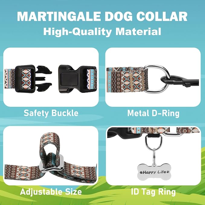 Martingale Dog Collar with Buckle Tribal Design Adjustable Escape Proof Pet Collars (Aztec, Small)