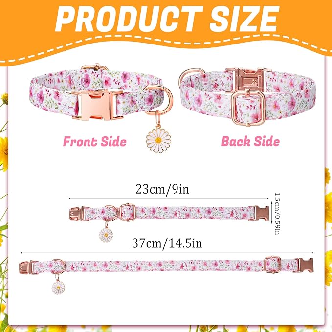 3 Pack Floral Dog Collars for Small Dogs Flower Dog Collars with Pendant for Girl Female Dogs Cute Puppy Pet Collar