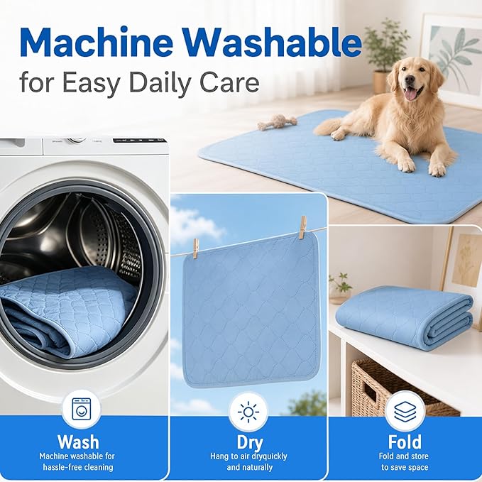 PatiencET Dog Cooling Mat, 28 x 40 in No-Gel Cooling Pad for Medium Dogs, Cool Touch Nylon Pet Mat, Washable Summer Dog Mat for Crate, Bed, Floor, Sofa, Car, Blue