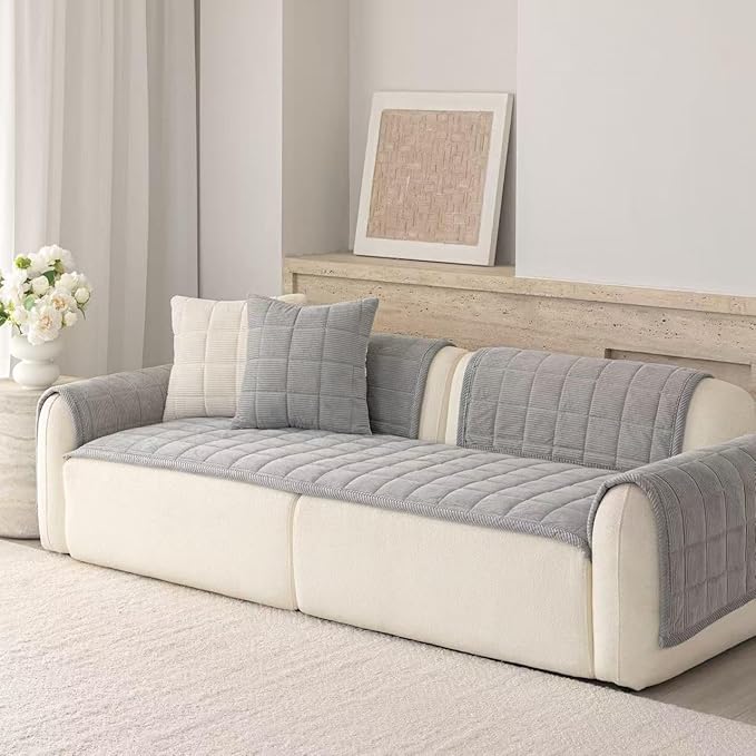Premium Washable Couch Cover for Dogs, Non Slip Sectional Sofa Protector for L Shape Couch,Dog Couch Cover for Waterproof(1PC/27.6"x70.9",Light Grey)