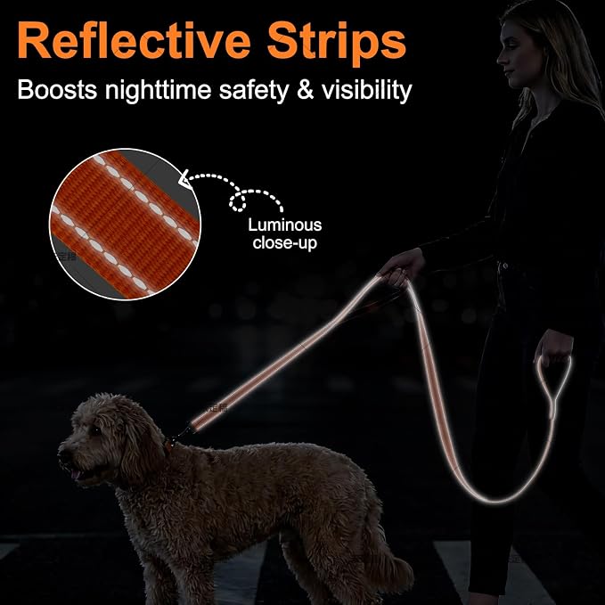 Heavy Duty Dog Leash with 2 Comfortable Padded Handles, 6FT Traffic Handle Extra Control, Highly Reflective Threads Leash for Small/Medium/Large Dogs (Orange)
