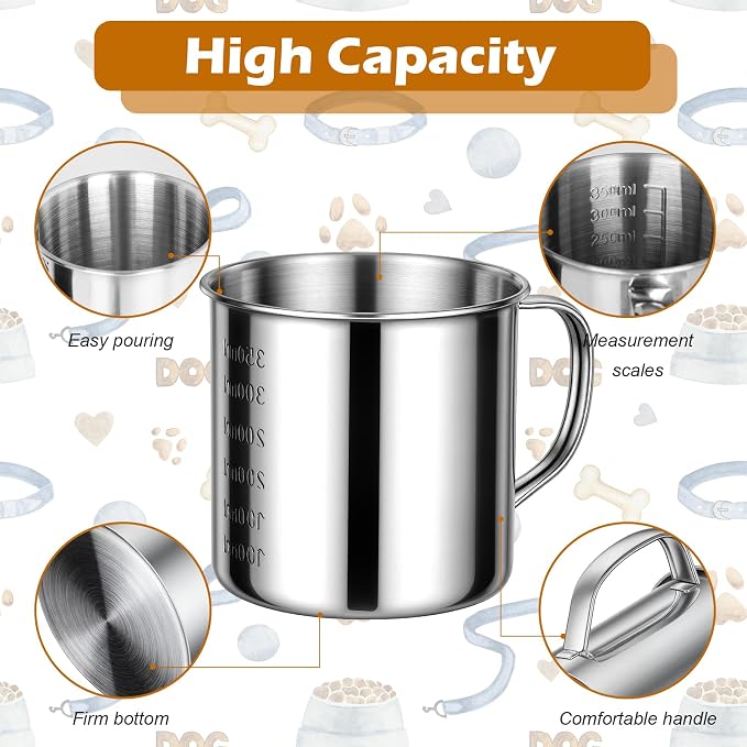 Dog Food Scoop 1.5 Cup,304 Stainless Steel Measuring Cups with Handle Pet Food Scoop Cup Measuring Scoop for Dogs, Cats, Birds & Rabbits – Ideal for Dry Food & Treats (1.5 Cup)