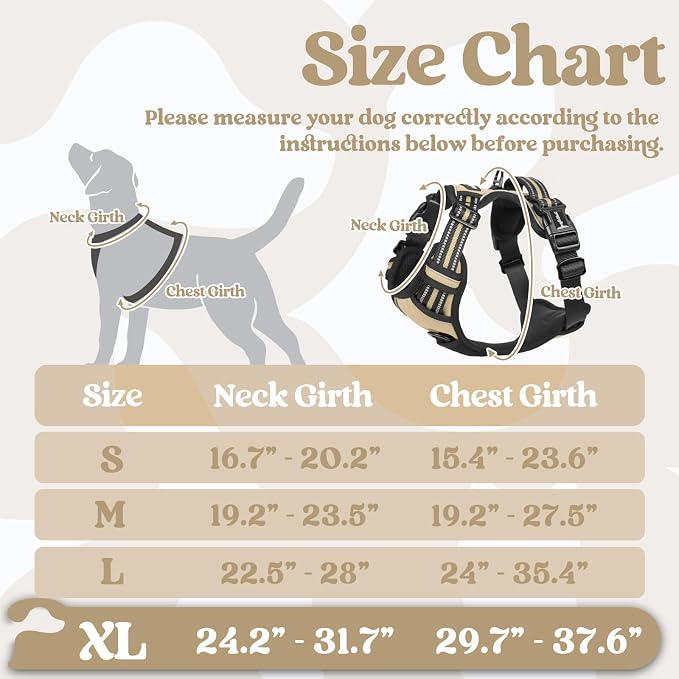 rabbitgoo Dog Harness for Large, No Pull Easy On & Off with 3 Buckles Pet Harness, Adjustable Soft Walking Vest with 2 Clips and Handle, Reflective for Extra Large Dogs, Beige, XL