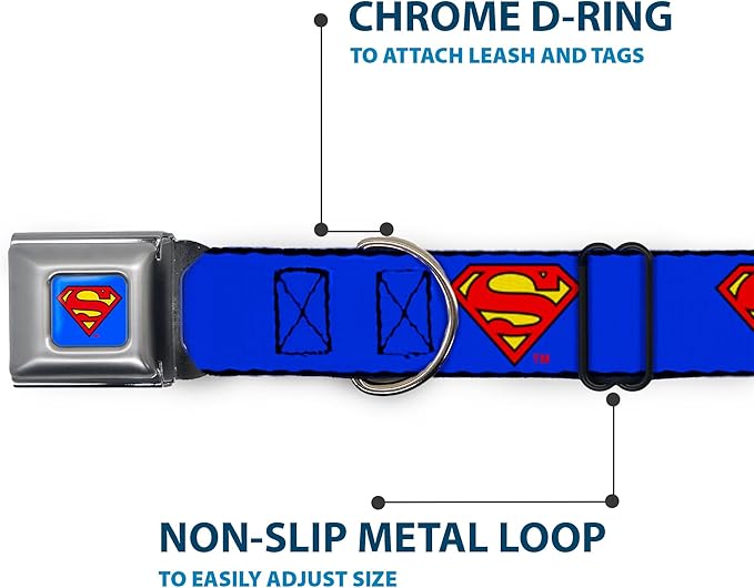 Buckle-Down Dog Collar Seatbelt Buckle Superman Shield Blue 11 to 17 Inches 1.0 Inch Wide (DC-WSM001-M)