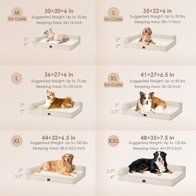 EHEYCIGA Extra Large Dog Bed Othorpedic, Memory Foam XL Dog Bed with Washable Removable Cover, Waterproof Pet Sofa Couch XLarge Size Dogs with Nonskid Bottom, 44x32x6.5, Beige