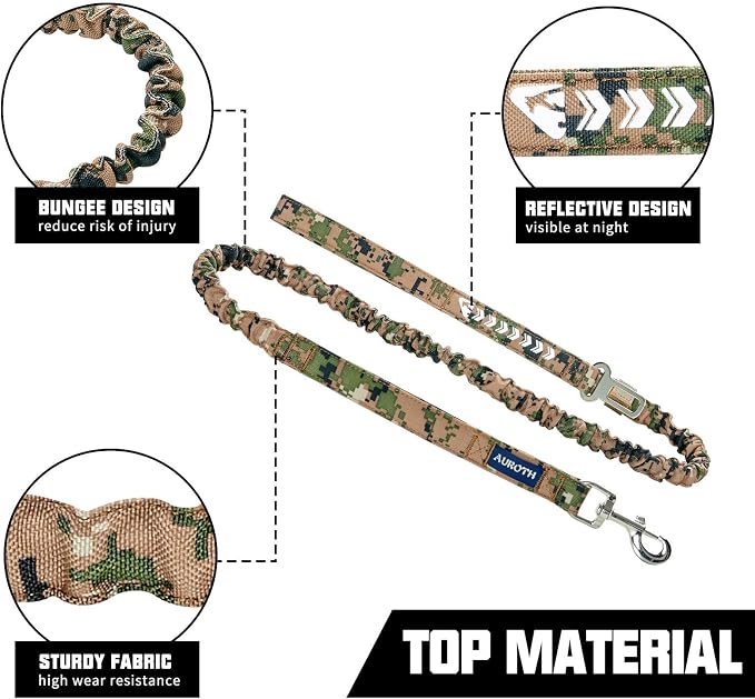 AUROTH Dog Leash Large Dogs, Heavy Duty Dog Leash Bungee, No Pull Leashes for Shock Absorption, Woodland Camo Dog Training Leashes for Medium Large Breed Dogs 6FT, 2 Padded Handles