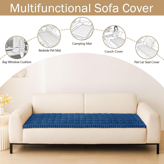 hyha Couch Cover for Dogs Washable, Non Slip Thick Flannel Sofa Protector, Pet Friendly Plush Furniture Cover for Sectional Sofa & Loveseat (Navy Blue, 35.4" x 95")