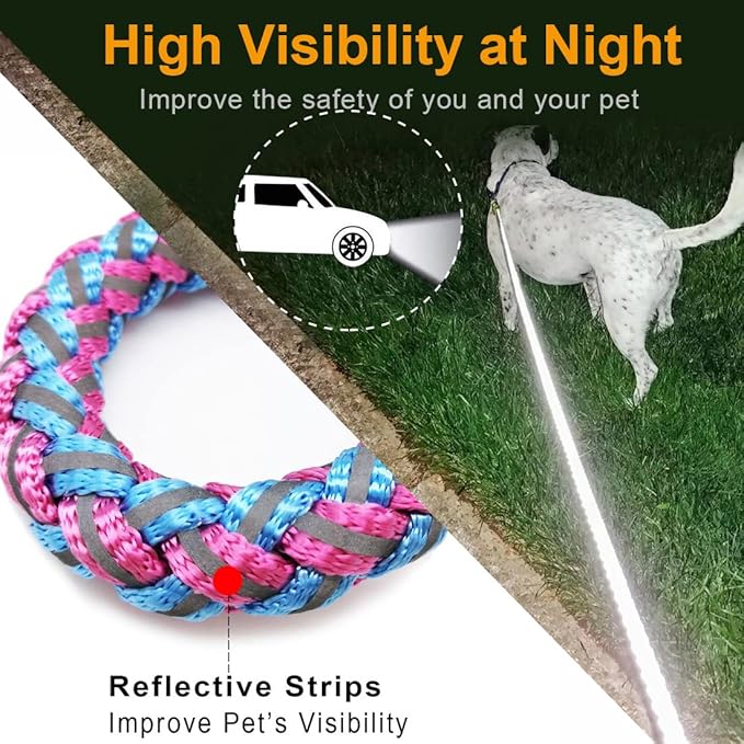 2/3/4/6/10 Foot Reflective Dog Leash Strong Nylon Rope Braided Heavy Duty for Large Medium Small Dogs Walking Training Leads (Pink, 2ft * 1/2")