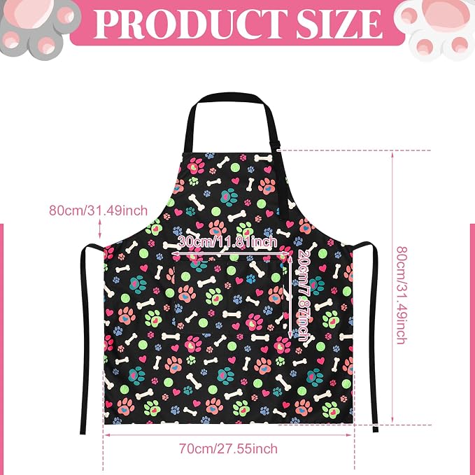 Dog Grooming Waterproof Apron with 2 Pockets, Cute Animals Puppy Dog Pets Apron