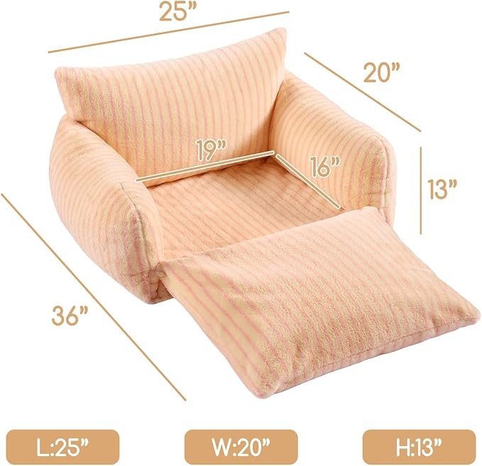 Hollypet Cat Bed Fluffy Plush Multifunctional Double-Layer Machine Washable Soft Warming Kitty Pet Couch Orthopedic Nest Beds for Small Cats Kitten and Dogs up to 13lbs, Pink Stripes(25x20x13 inch)