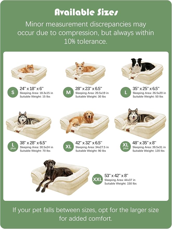 Spotted Play Orthopedic Dog Bed with Sides - Sofa Beds for Large Dogs, Supportive Foam Pet Couch Bed with Washable Removable Cover, Waterproof Lining and Non-Slip Bottom, Ivory - L