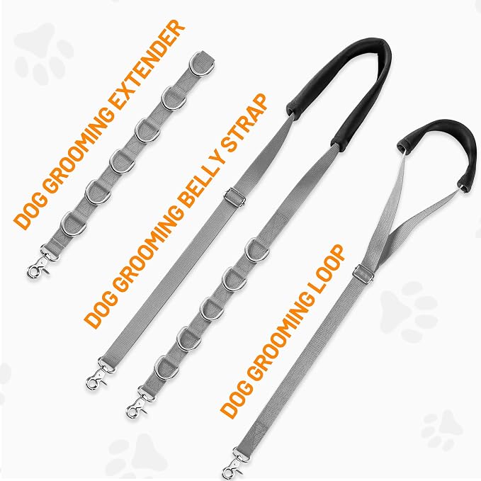 Dog Grooming Belly Strap - Dog Grooming Loops for Table Arm Extender with Clamp Extension Loop Bathing Restraint Leash No Sit Haunch Holder for Small & Medium Dogs Hair Cutting Washing (Gray)
