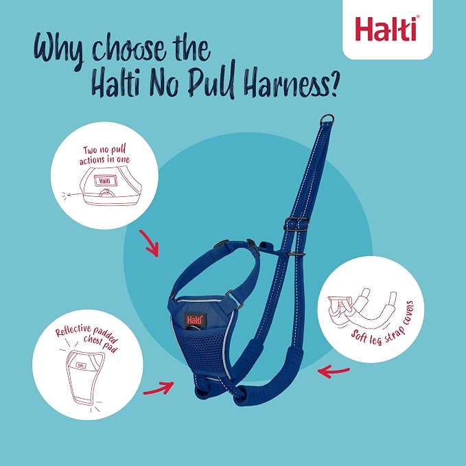 Halti No Pull Harness - Stop Your Dog Pulling on The Leash. Adjustable, Lightweight and Easy to Use. Reflective Dog Training Harness for Medium Dogs (Size M, Cobalt Blue)
