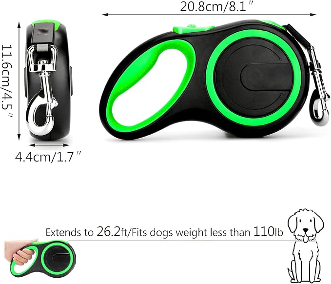 Segarty Retractable Dog Lead for Large Dogs, Pet Leash 26 Feet Long for Medium Large Pets Under 110Lbs, No Tangle Nylon Tape and 1 Button Break & Lock Heavy Duty Leads for Training Running