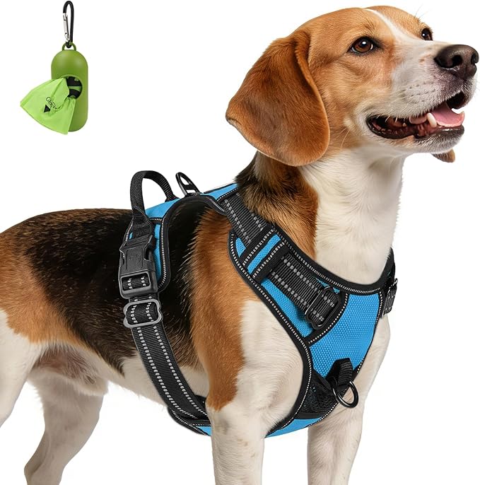 Joytale No Pull Dog Harness Medium Sized Dog, Reflective Pet Vest with Front Clip, Adjustable Soft Padded Harnesses with Easy Control Handle for Training and Walking, Sky Blue, M