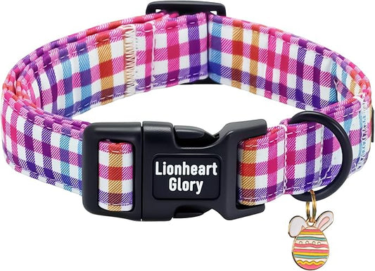Lionheart glory Easter Day Dog Collar - Cute Dog Collars Sturdy Adjustable Buckle Colorful Plaid Collar Male Female Spring Pet Collars for Medium Dogs Puppy