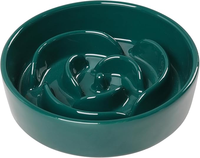Slow Feeder Dog Bowls,Ceramic Slow Feeding Bowl for Small and Medium Breed,Anti Choking Puzzle Dog Food Bowl with Non-Slip Base for Fast Eater(Green, S-0.6CUP)
