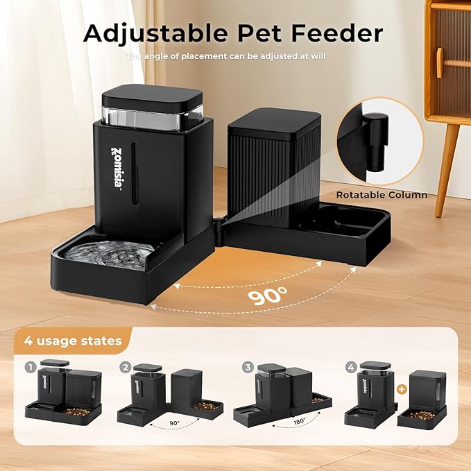 ZOMISIA Gravity Dog Food and Water Dispenser, 2 in 1 Automatic Dog Feeder with 180 Degree Rotatable, 2 Pack Large Capacity Self Feeding for Small Dogs Puppy, Black, 1.6GALx2