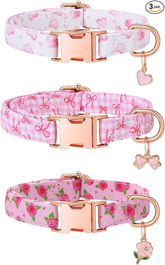 3 Pack Pink Dog Collars for Small Dogs Girl Dog Collar with Pendant for Girl Female Dogs Adjustable Puppy Collars Pet Collar