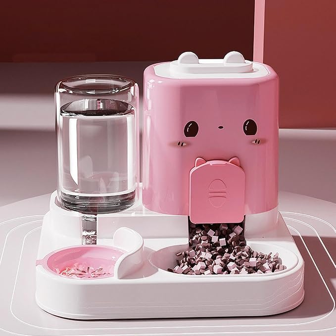 Baoblaze 2 in 1 Automatic Pet Feeder Removable Drinking Household Supplies Water Dispenser Pet Feeding Bowl for Small Dogs Kitten Puppy Bunny Animals, Pink