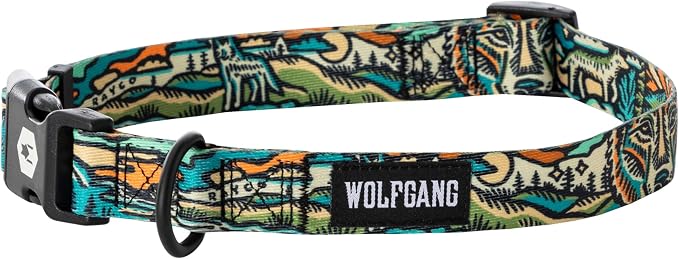 Wolfgang Heavy Duty, Adjustable Dog Collar with Quick Release Nylon Buckle for Walking & Training, WildWolf Print, Small