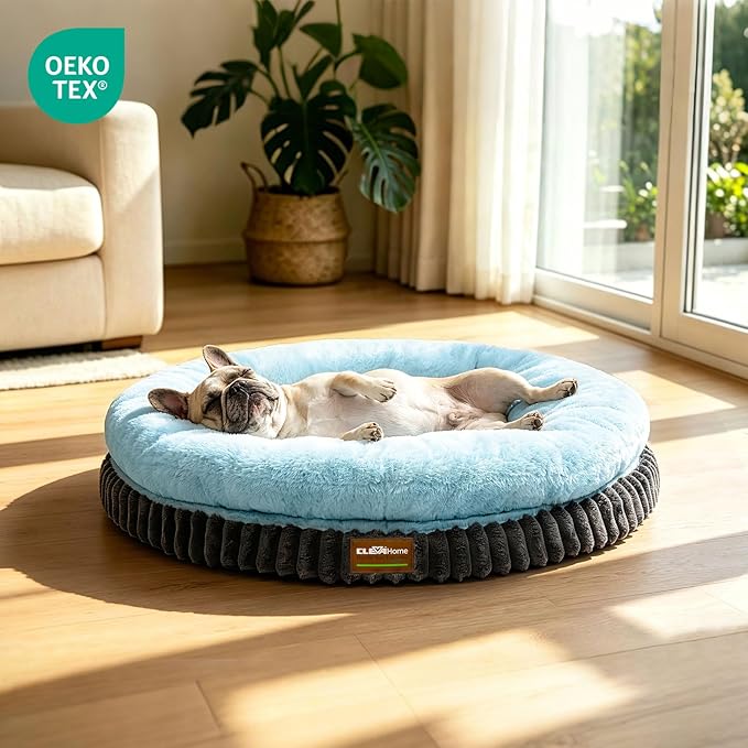 ClevaHome Orthopedic Dog Bed for Medium Dogs, 30 inches Round Double-Layer Plush Dog Bed, Removable Washable Cover, Anti-Slip Bottom, Ice Blue