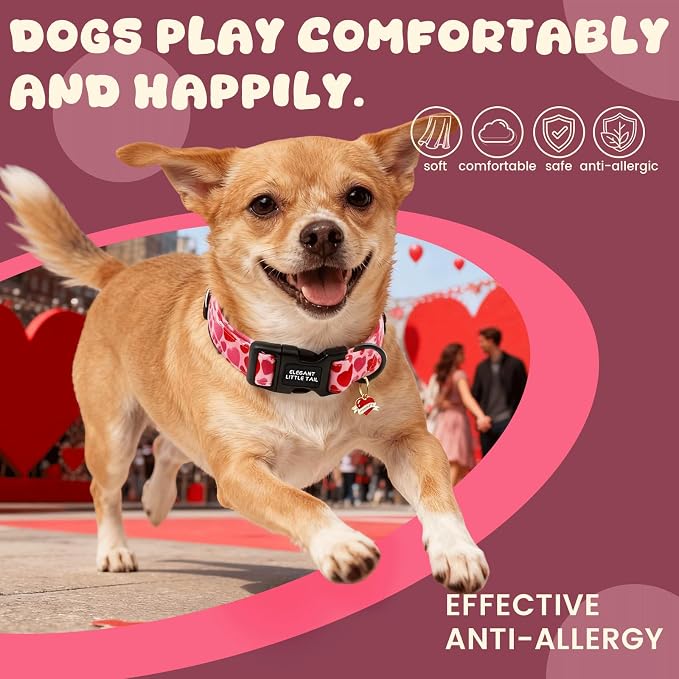 Elegant little tail Valentine's Dog Collar - Red Heart Dog Collars Cotton Puppy Adjustable Pet Collars with Sturdy Quick Release Buckle for X-Small Dogs