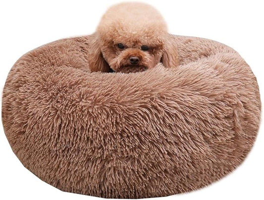 Modern Soft Plush Round Pet Bed for Cats or Small Dogs, Mini Medium Sized Dog Cat Bed Self Warming Autumn Winter Indoor Snooze Sleeping Cozy Kitty Teddy Kennel (24'' D x 8'' H, Coffee)