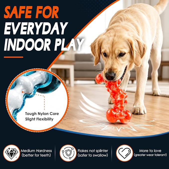 WOWBALA Dog Toys for Aggressive Chewers - Build for Aggressive Chewers for Long Lasting Fun, Non-splintering, Teeth Cleaning Indestructible Dog Chew Toys for Medium & Large Dogs, 2 Pack