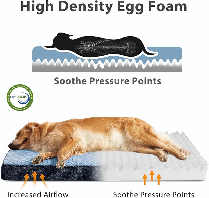 JOEJOY XL Dog Beds Large Sized Dog, Orthopedic Big Dogs Crate Bed with Washable Removable Cover, Extra Thick Egg-Crate Memory Foam Pet Beds up to 80 lbs, Blue, 41"x27"