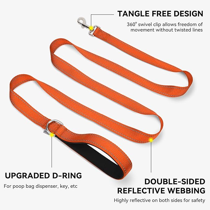 Joytale Dog Leash, 4 FT Double-Sided Reflective, Padded Handle Nylon Heavy Duty Leashes for Medium & Large Dogs Walking, Orange
