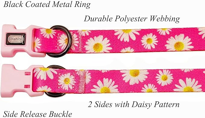 Dog Collar and Leash Set, Cute Pink Daisy Pattern, Polyester Material, 5ft Leash, for Small Dogs.(S, Daisy Set)